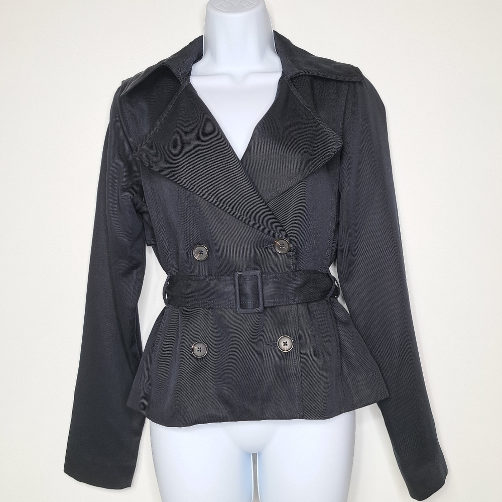 Abercrombie & Fitch Stylish Black Short Belted Women's Trench Coat Size Small